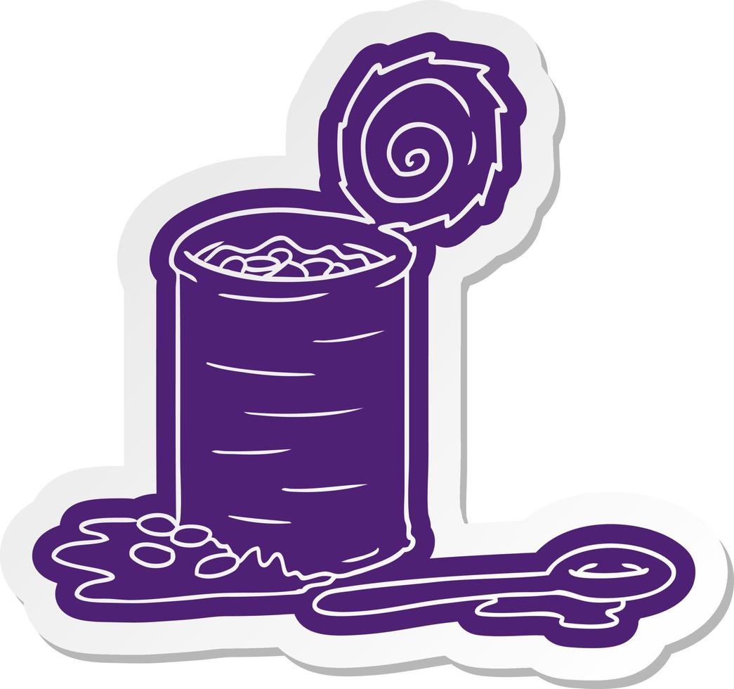 cartoon sticker of an opened can of beans vector