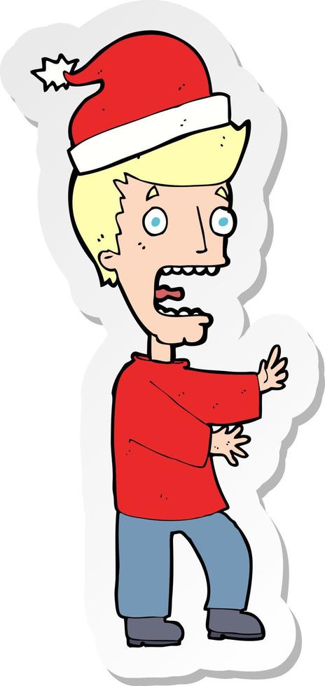 sticker of a cartoon man ready for christmas vector