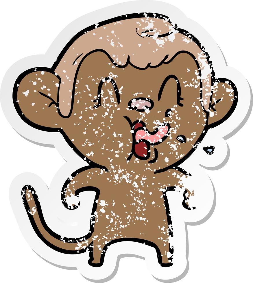 distressed sticker of a crazy cartoon monkey vector