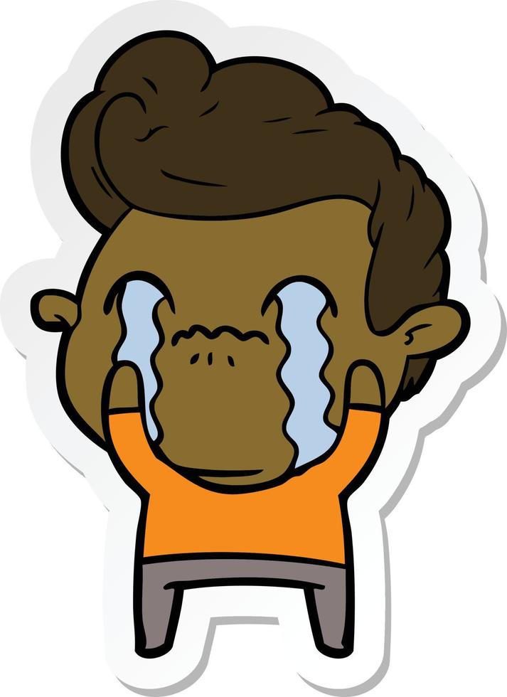sticker of a cartoon man crying vector