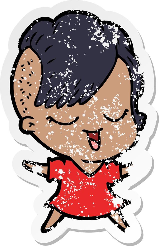 distressed sticker of a happy cartoon girl vector