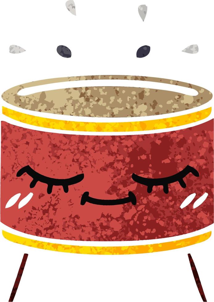 retro illustration style cartoon drum vector