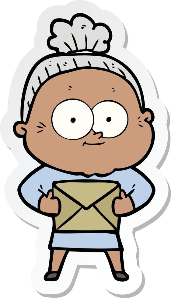 sticker of a cartoon happy old woman vector