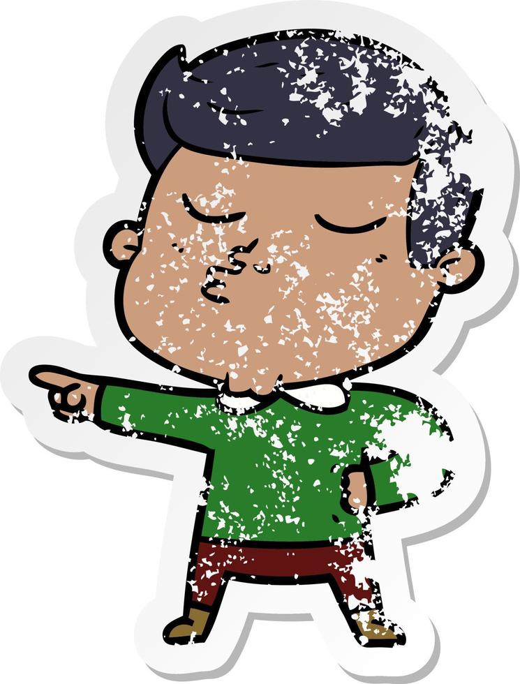 distressed sticker of a cartoon model guy pouting vector