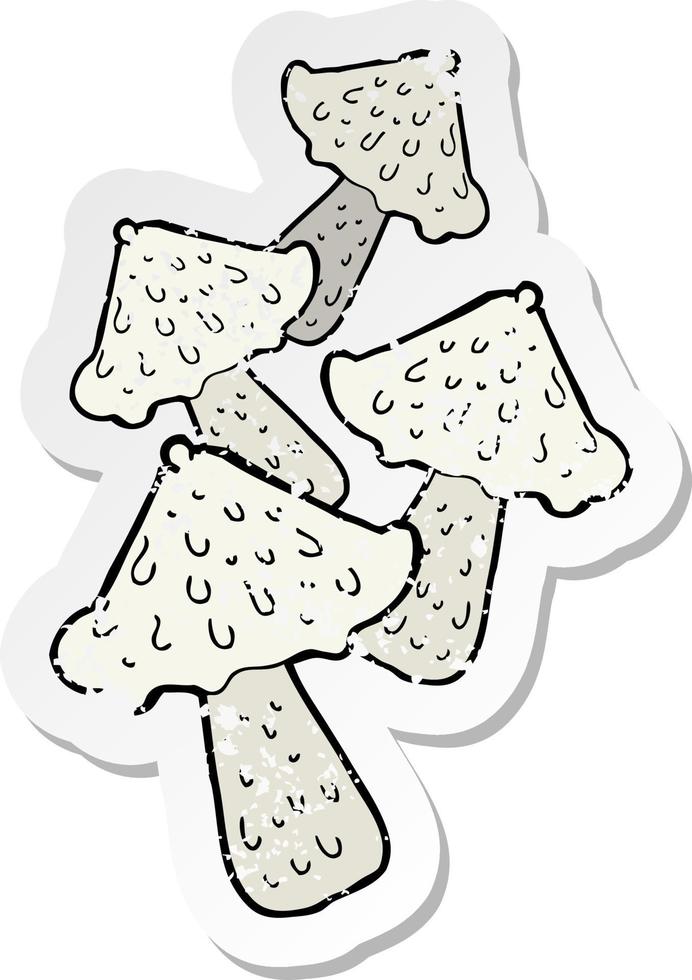 retro distressed sticker of a cartoon mushrooms vector