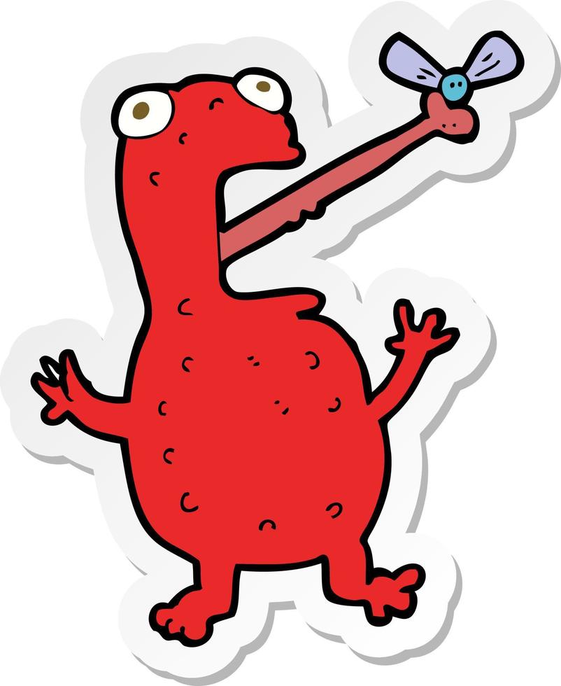 sticker of a cartoon poisonous frog catching fly vector
