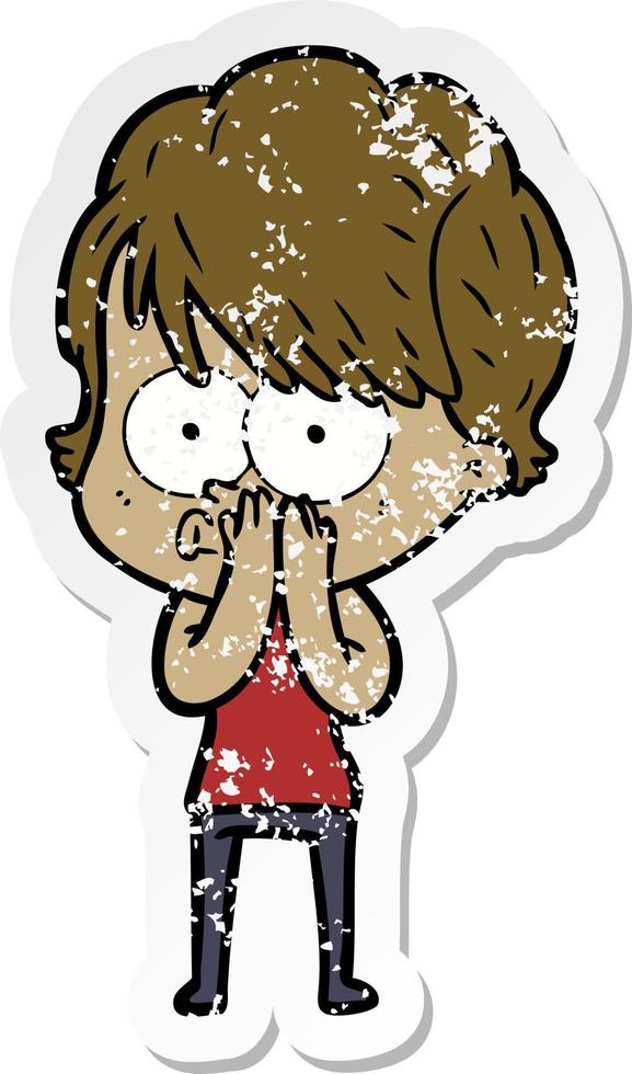 distressed sticker of a cartoon woman vector