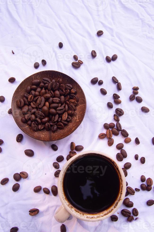 coffee background and coffee beans isolated on white photo
