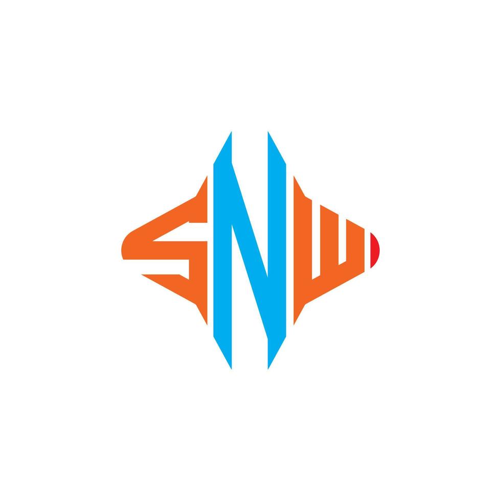 diseño creativo del logotipo de la letra snw con gráfico vectorial vector