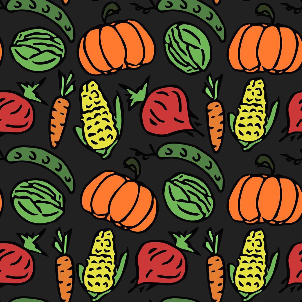 Seamless pattern with vegetables icons. Colored doodle vegetables pattern. Food background vector