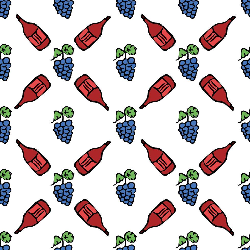 seamless wine pattern. vector doodle illustration with wine and grape. pattern with wine