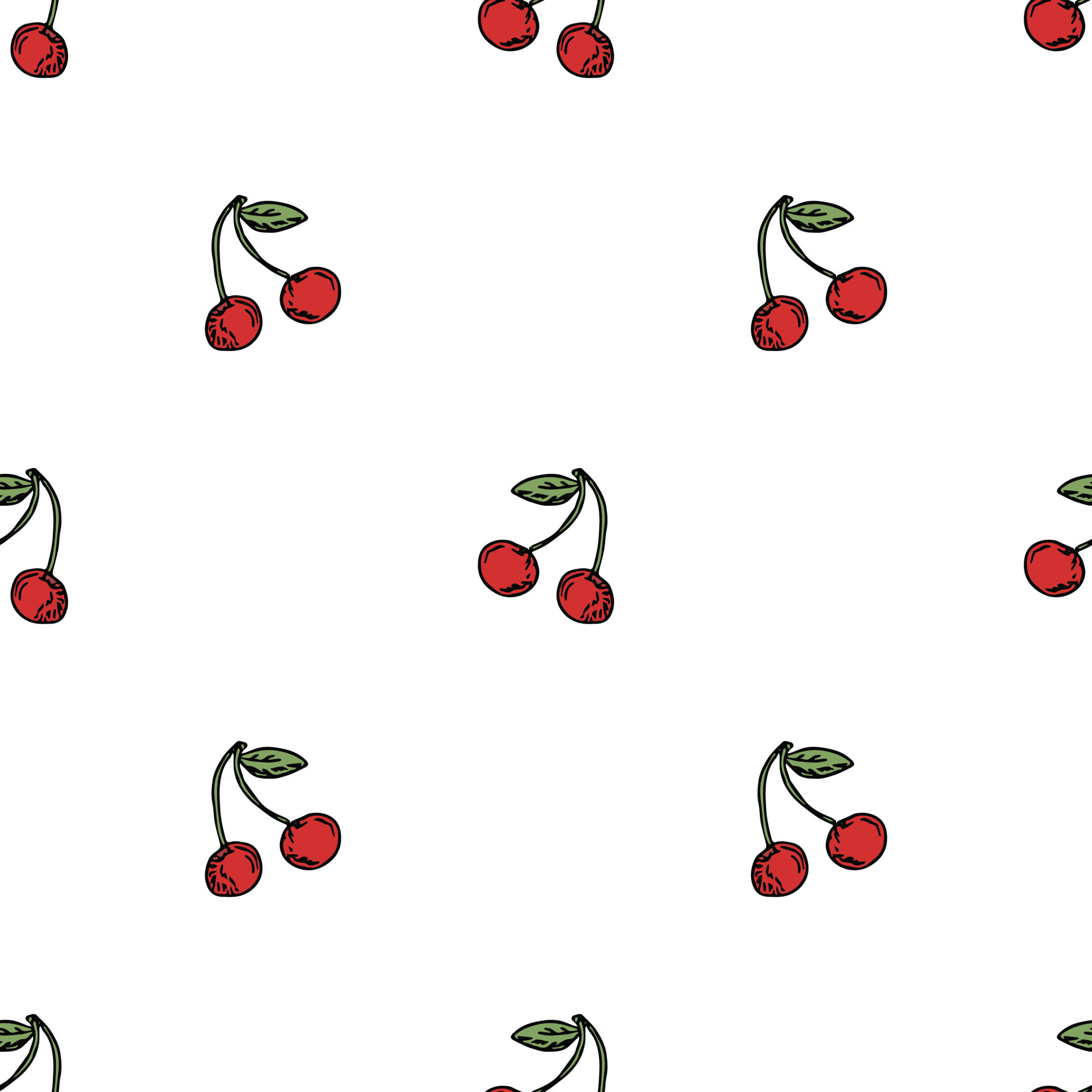 Seamless cherry pattern. Doodle vector with red cherry icons. Vintage ...