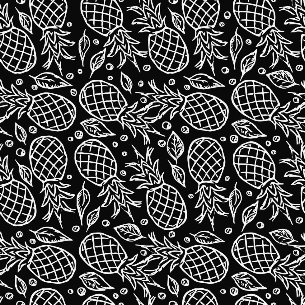 Seamless pineapple pattern. Doodle vector with pineapple icons