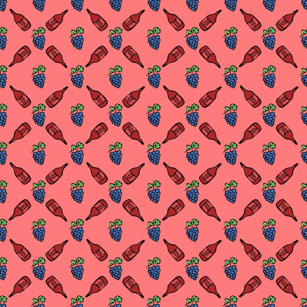 seamless wine pattern. vector doodle illustration with wine and grape. pattern with wine