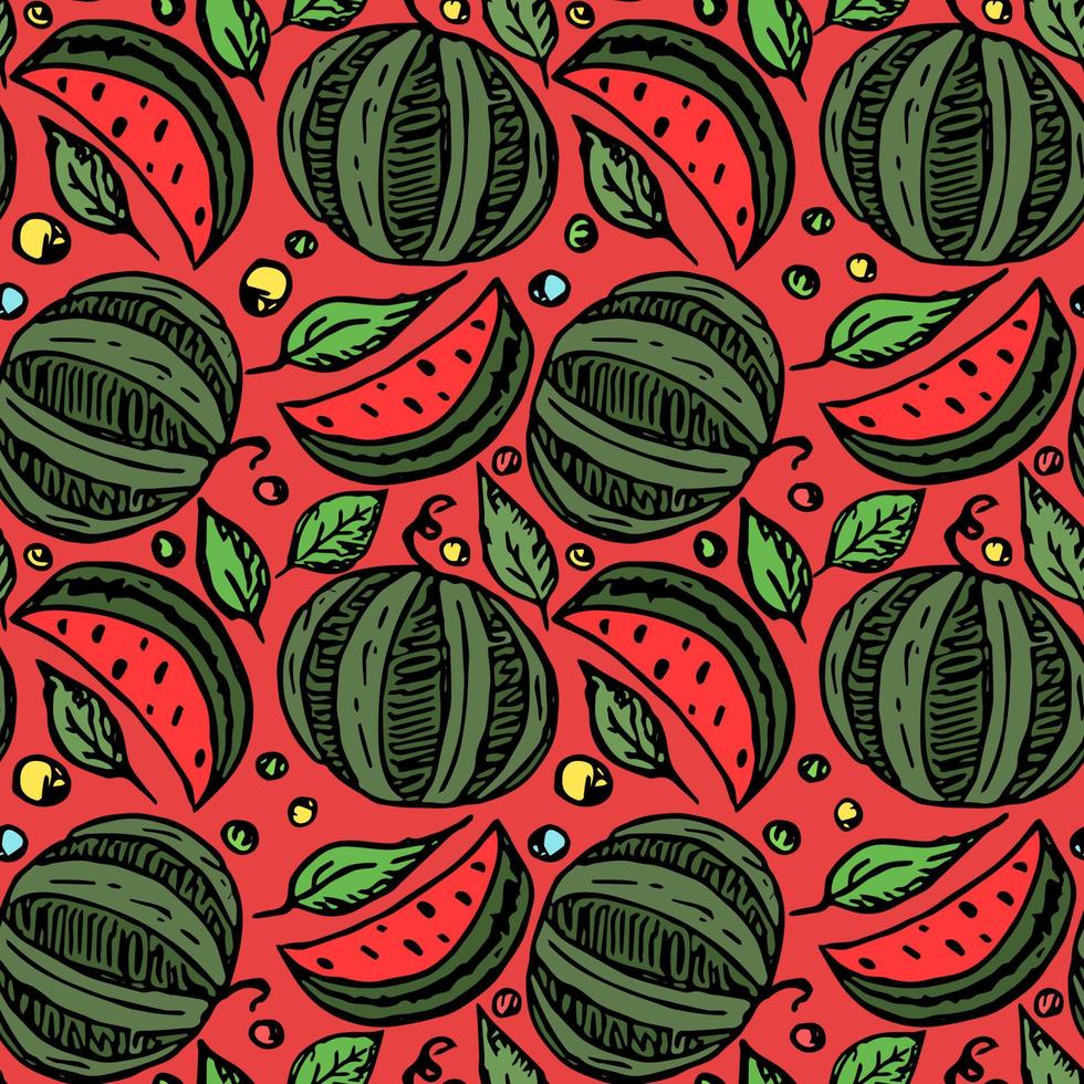 seamless watermelon pattern. colored vector doodle illustration with watermelon. pattern with watermelon