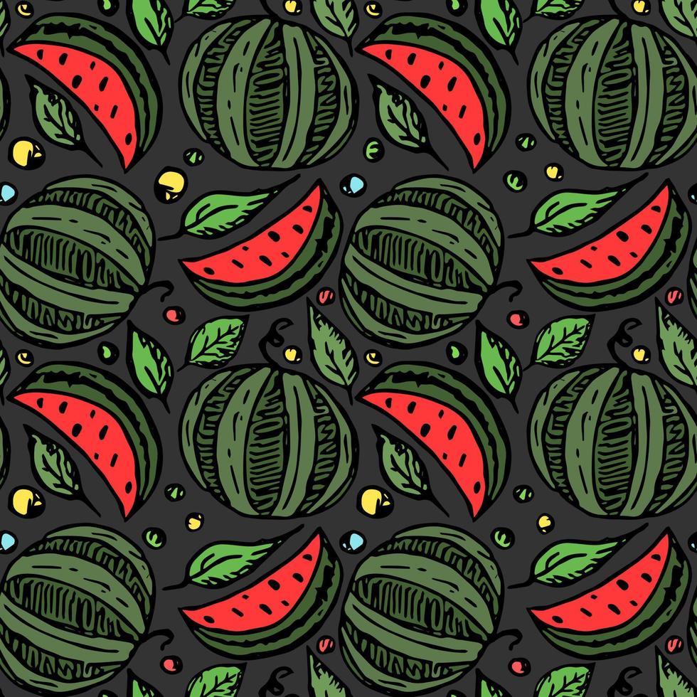 seamless watermelon pattern. colored vector doodle illustration with watermelon. pattern with watermelon