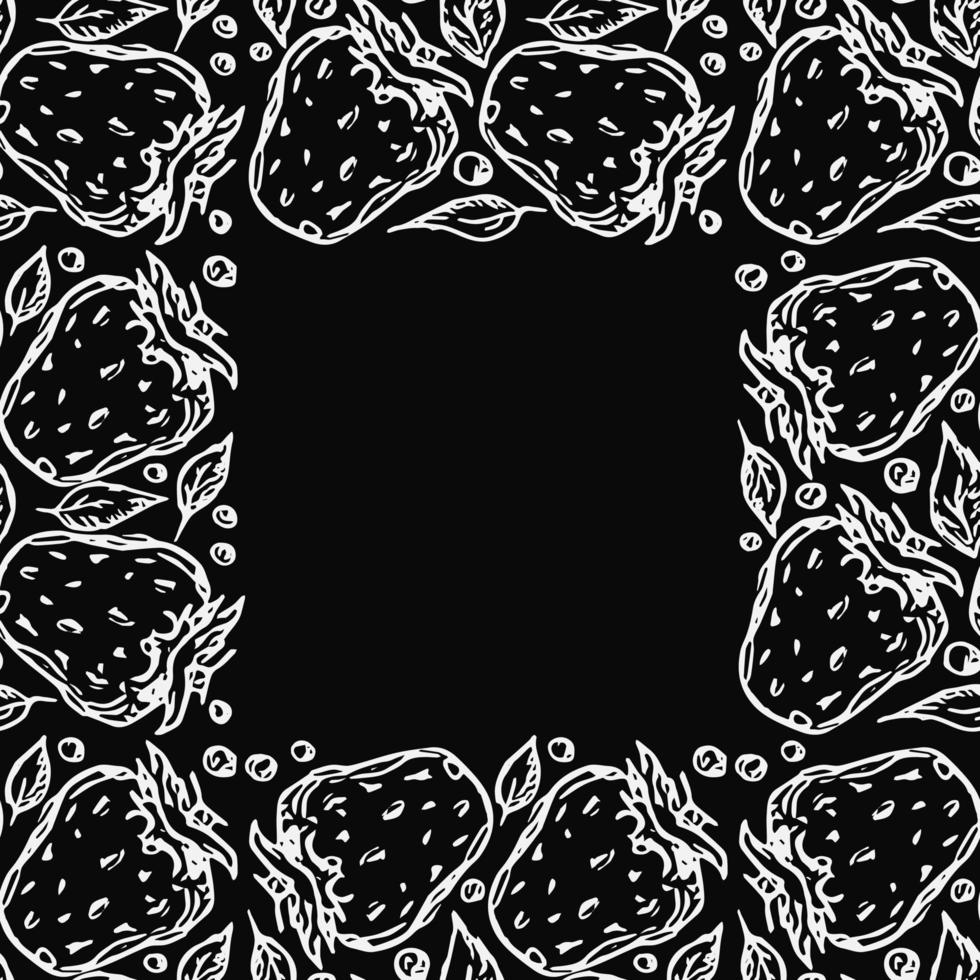 Seamless strawberry pattern with place for text. Doodle vector with strawberry icons. Vintage strawberry pattern