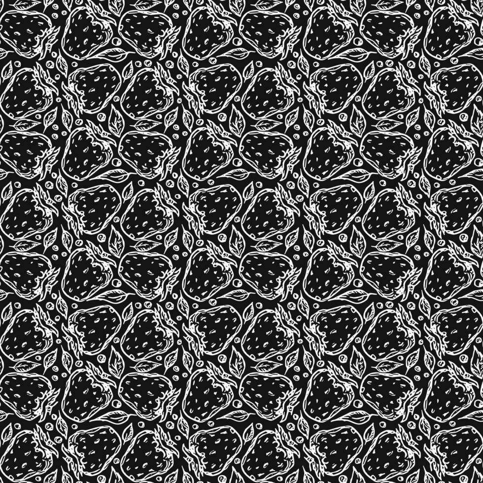 Seamless strawberry pattern. Doodle vector with strawberries icons. Vintage strawberries pattern