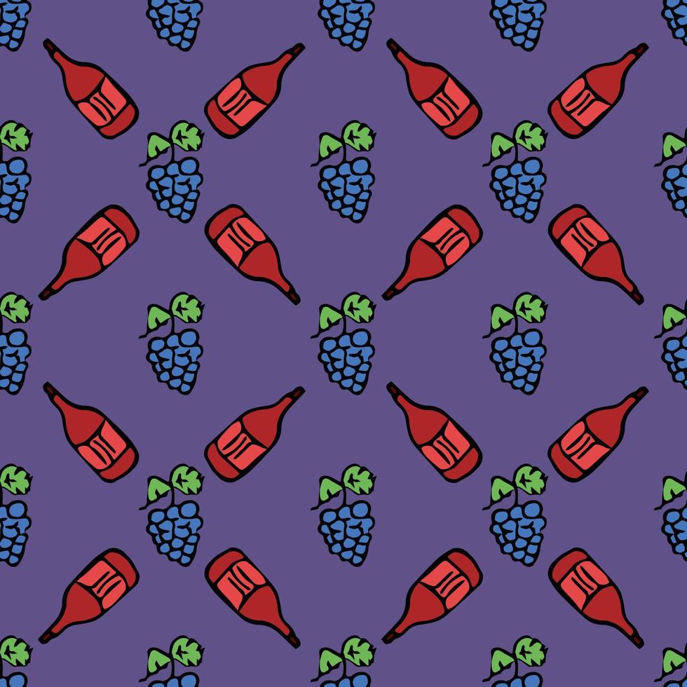 seamless wine pattern. vector doodle illustration with wine and grape. pattern with wine