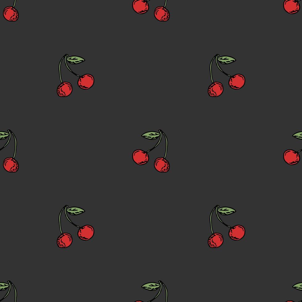 Seamless cherry pattern. Doodle vector with red cherry icons. Vintage cherry pattern
