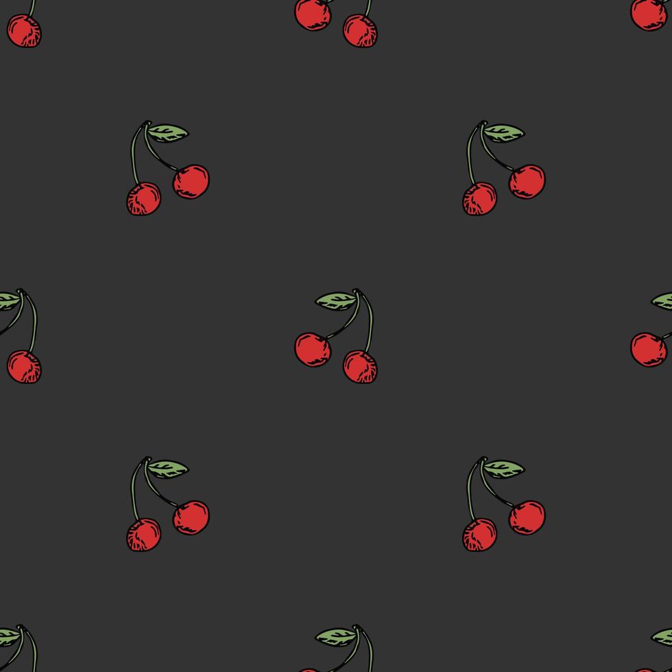 patrón de cereza sin costuras. vector de fideos con iconos de cereza roja. patrón de cereza vintage