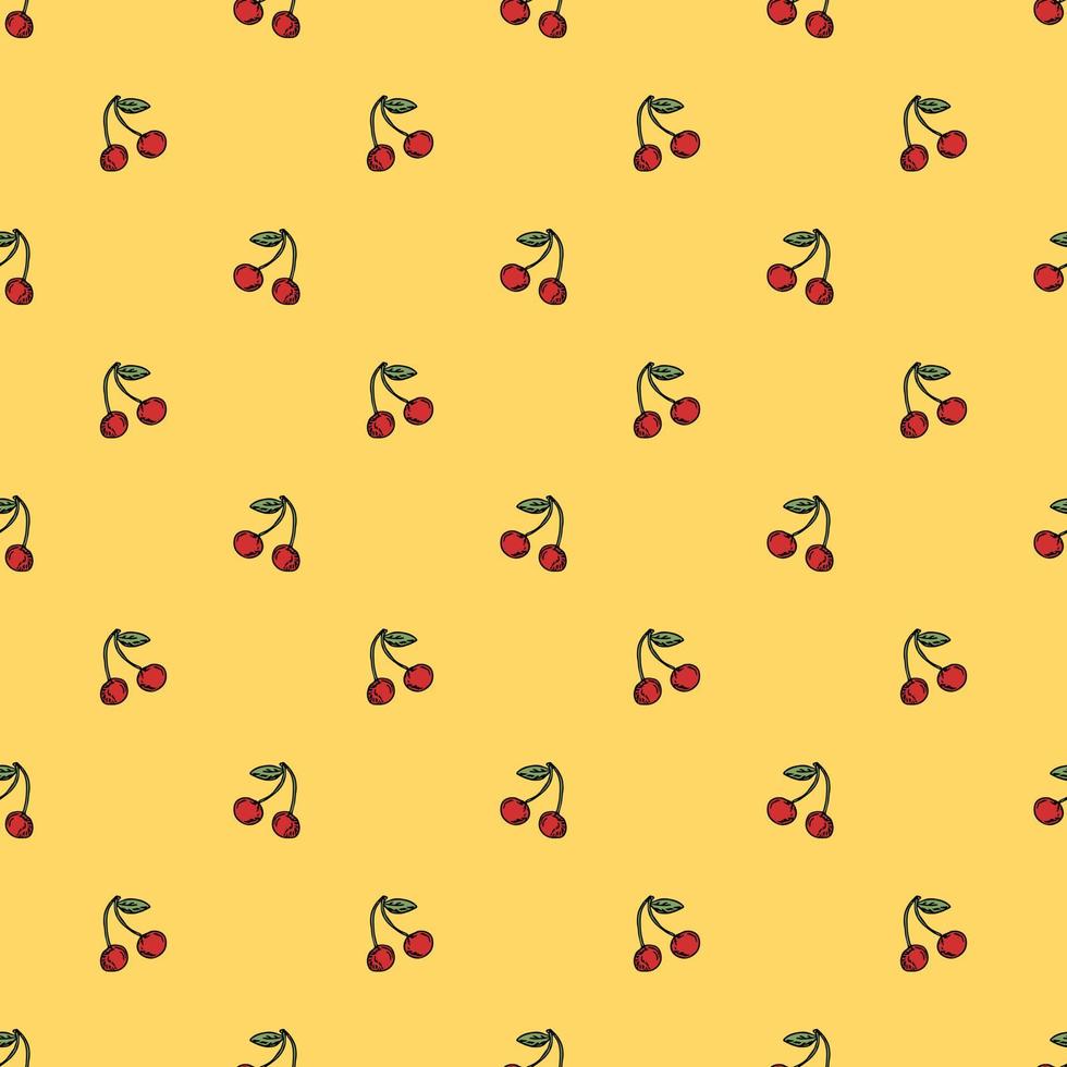 Seamless cherry pattern. Doodle vector with red cherry icons. Vintage cherry pattern