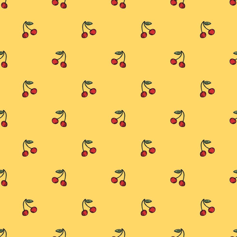 Seamless cherry pattern. Doodle vector with red cherry icons. Vintage cherry pattern