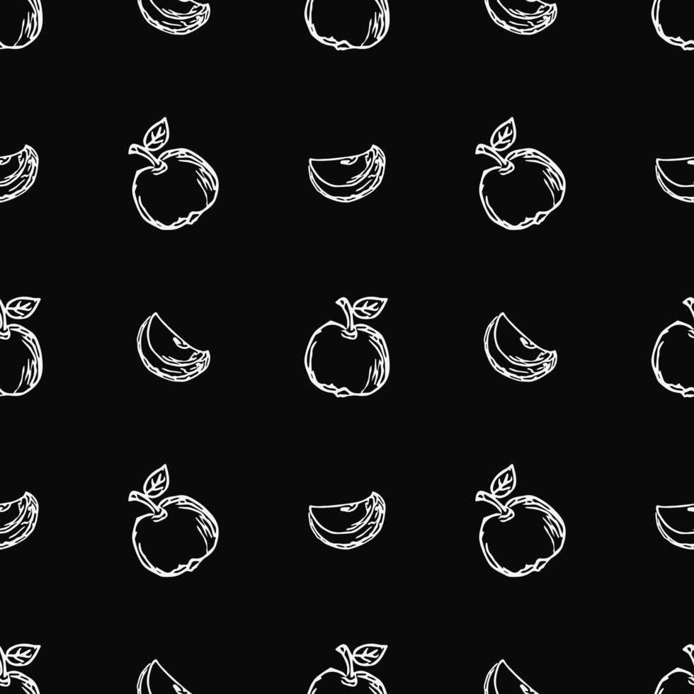 patrón de manzana sin costuras. patrón de garabato sin costuras con manzanas. ilustración vectorial en blanco y negro con manzanas vector