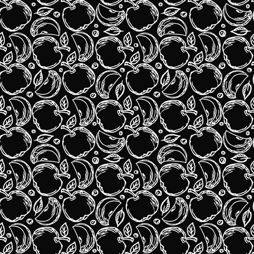 patrón de manzana sin costuras. patrón de garabato sin costuras con manzanas. ilustración vectorial en blanco y negro con manzanas vector