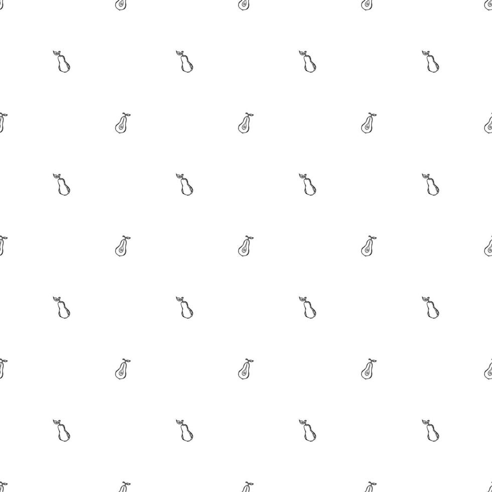 Seamless pear pattern. Black and white pear background. Doodle vector illustration with fruits