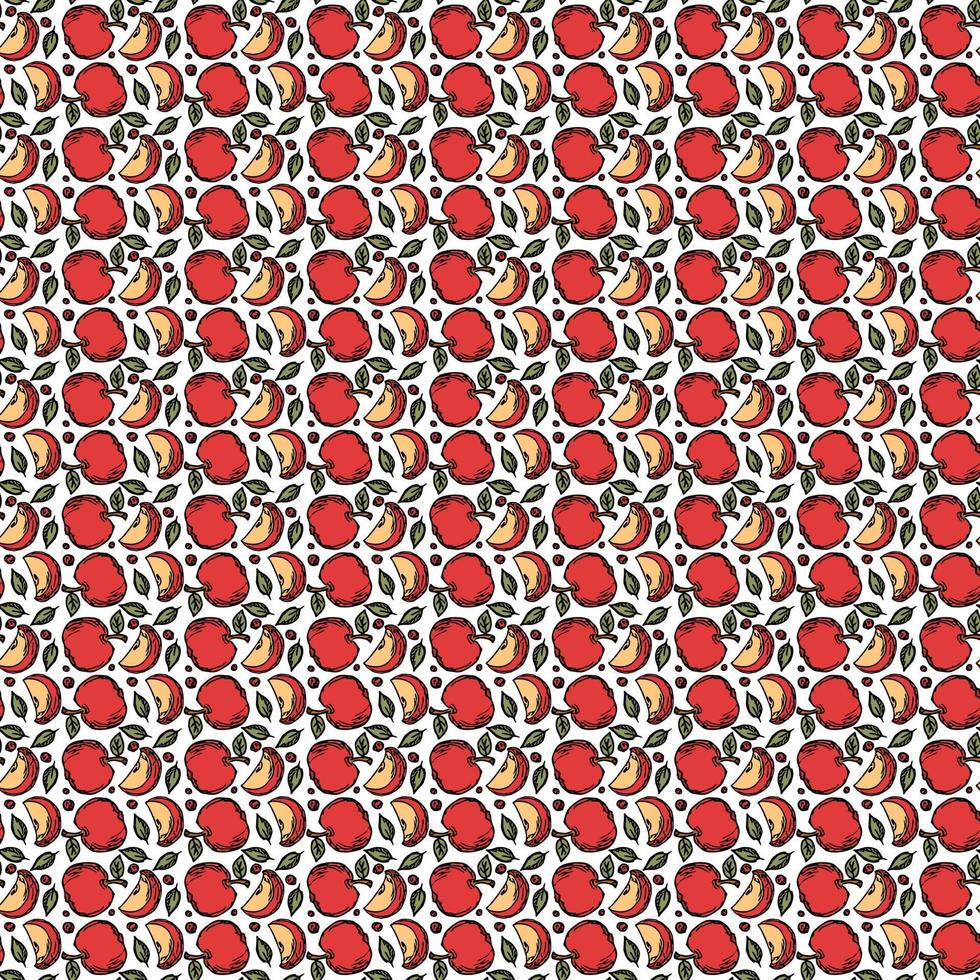 patrón de manzana sin costuras. patrón de garabato transparente de color con manzanas rojas vector