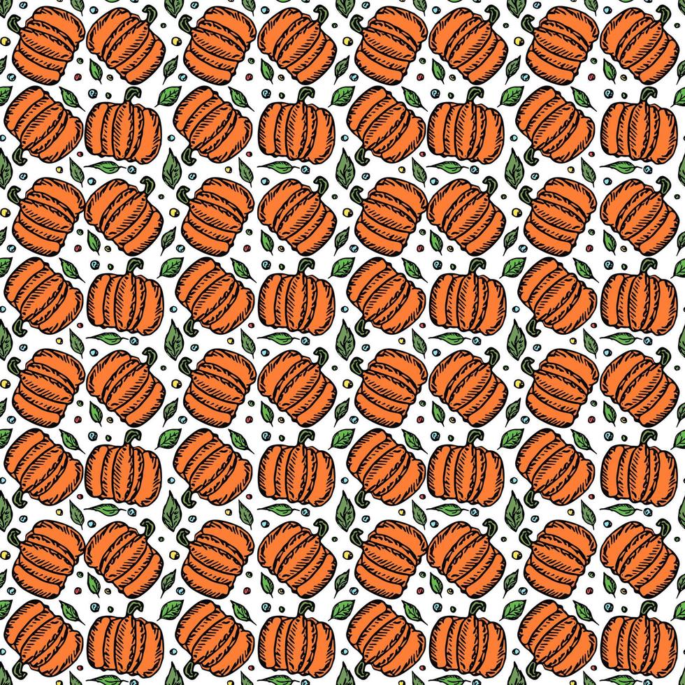 patrón de calabaza vector de garabato sin costuras con iconos de calabaza. patrón de calabazas vintage