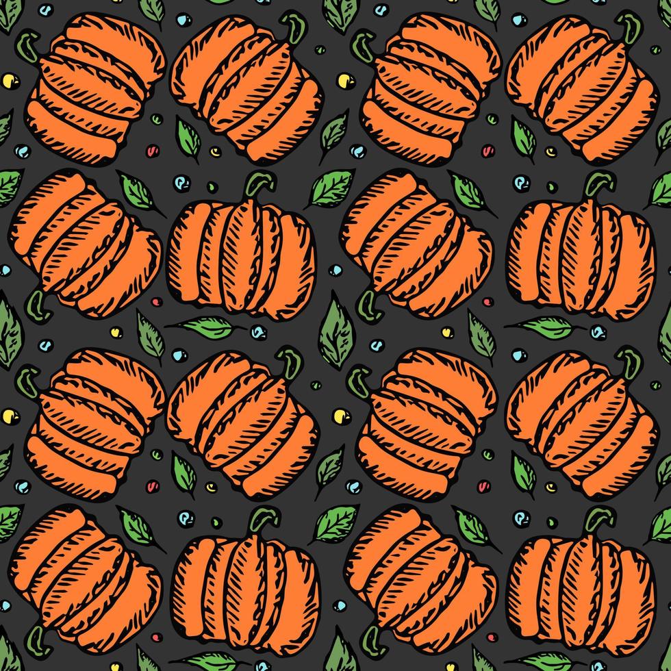 Pumpkin pattern. Seamless doodle vector with pumpkin icons. Vintage pumpkins pattern