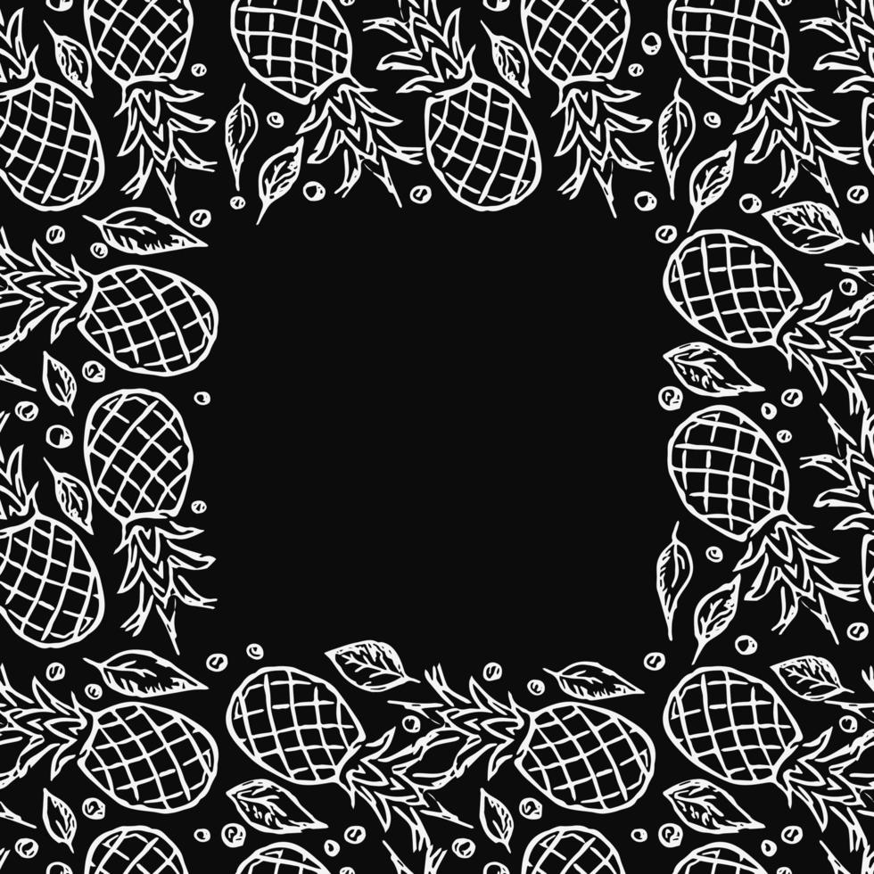 Seamless pineapple pattern with place for text. Doodle vector with pineapple icons