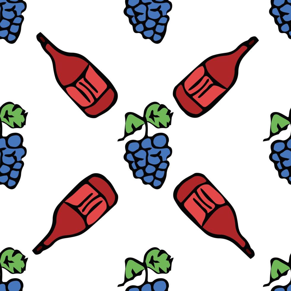 seamless wine pattern. vector doodle illustration with wine and grape. pattern with wine