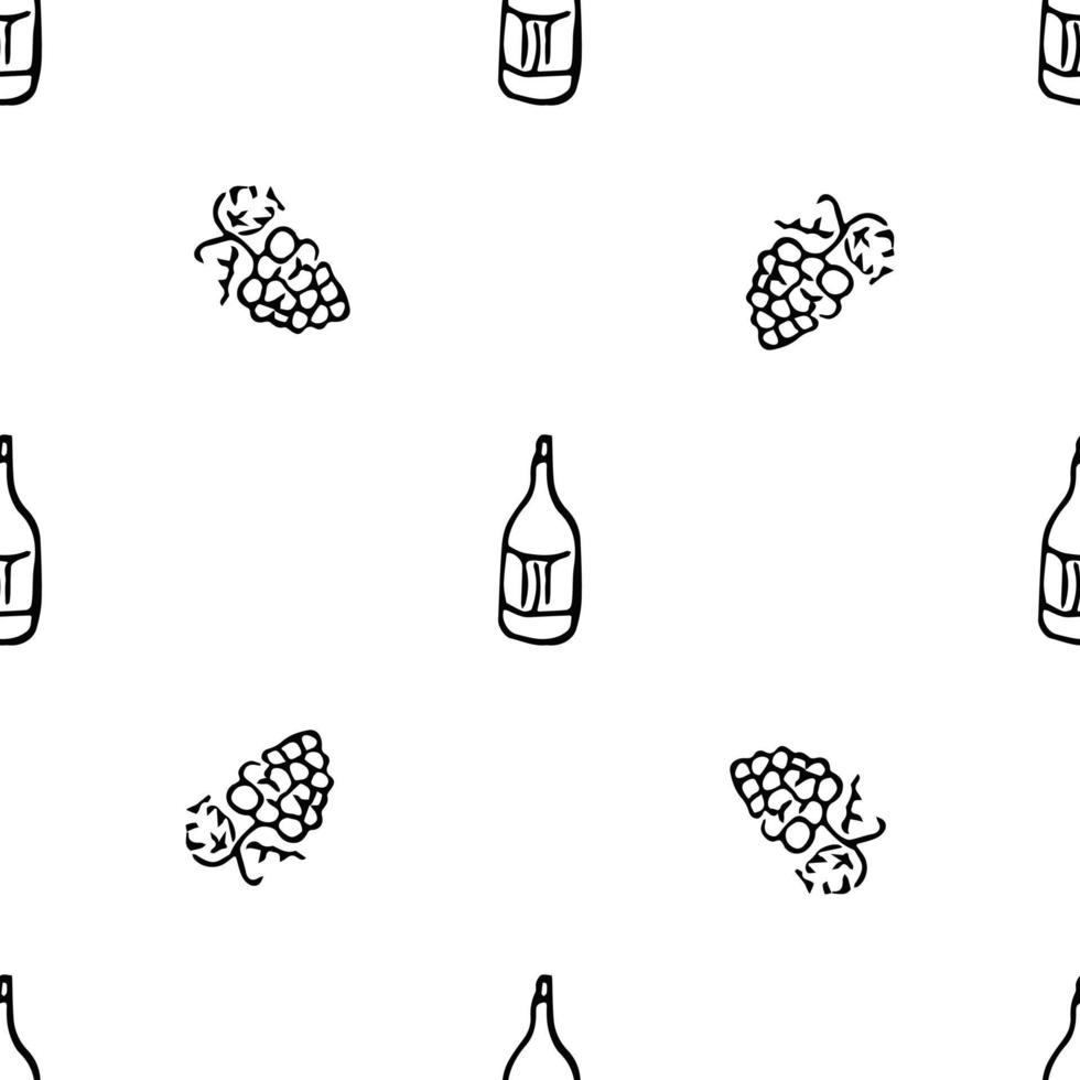 seamless wine pattern. vector doodle illustration with wine and grape. pattern with wine