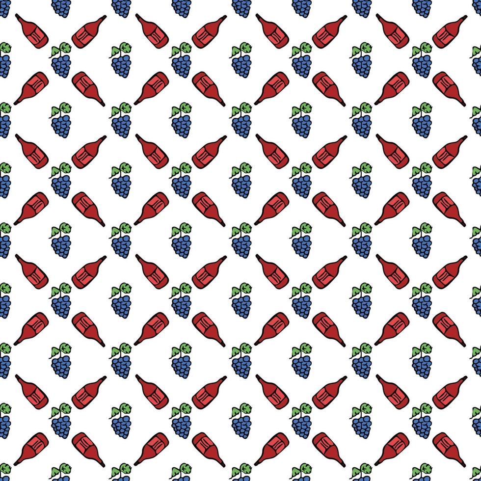 seamless wine pattern. vector doodle illustration with wine and grape. pattern with wine