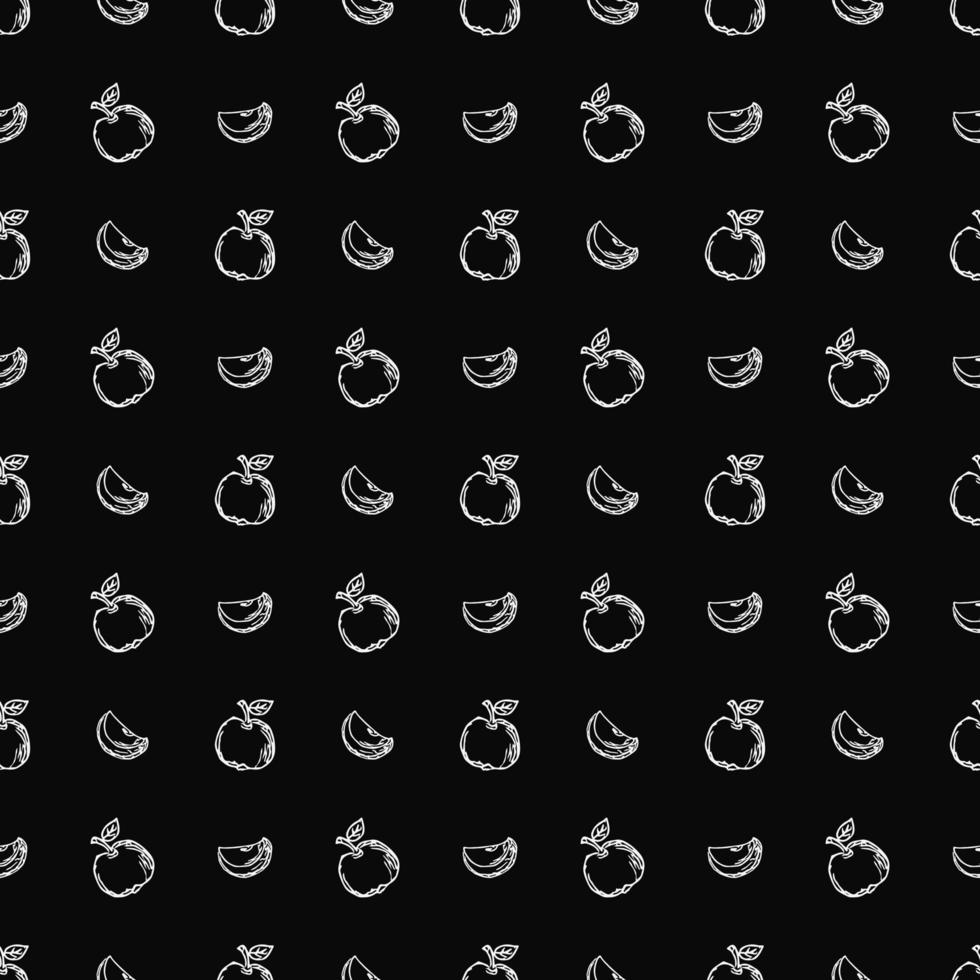 patrón de manzana sin costuras. patrón de garabato sin costuras con manzanas. ilustración vectorial en blanco y negro con manzanas vector