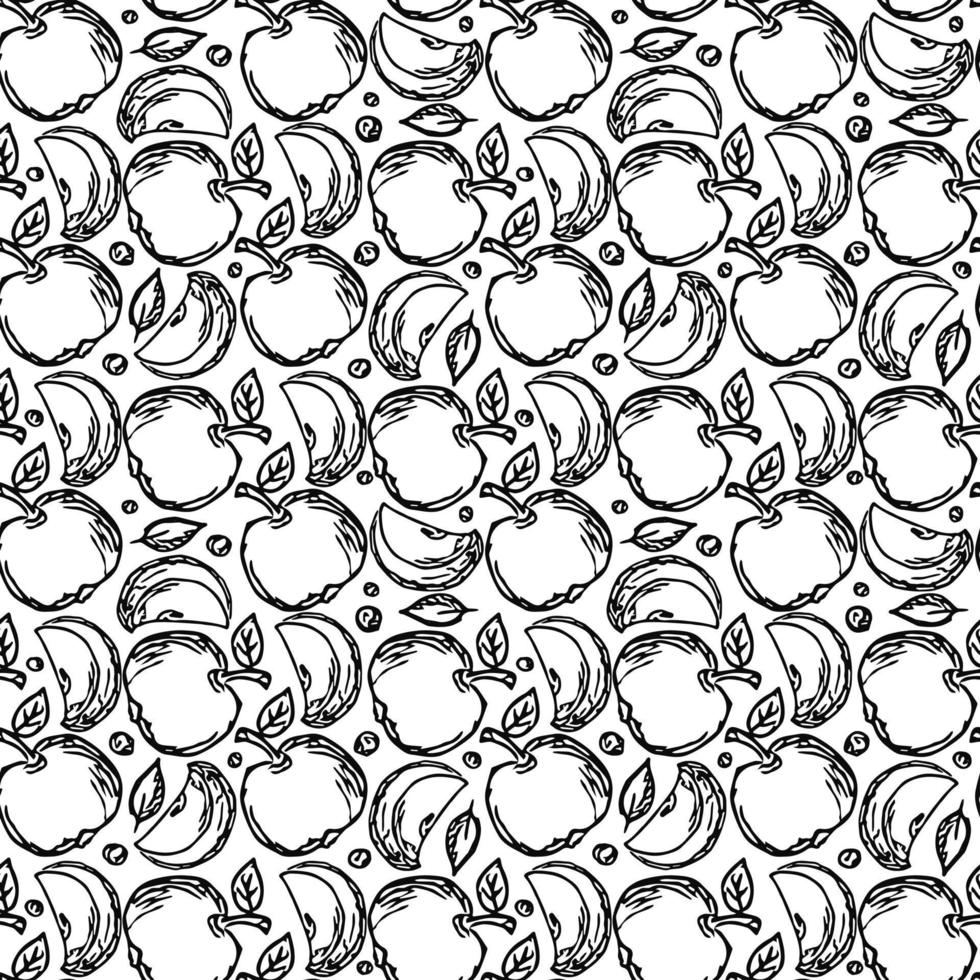 patrón de manzana sin costuras. patrón de garabato sin costuras con manzanas. ilustración vectorial en blanco y negro con manzanas vector