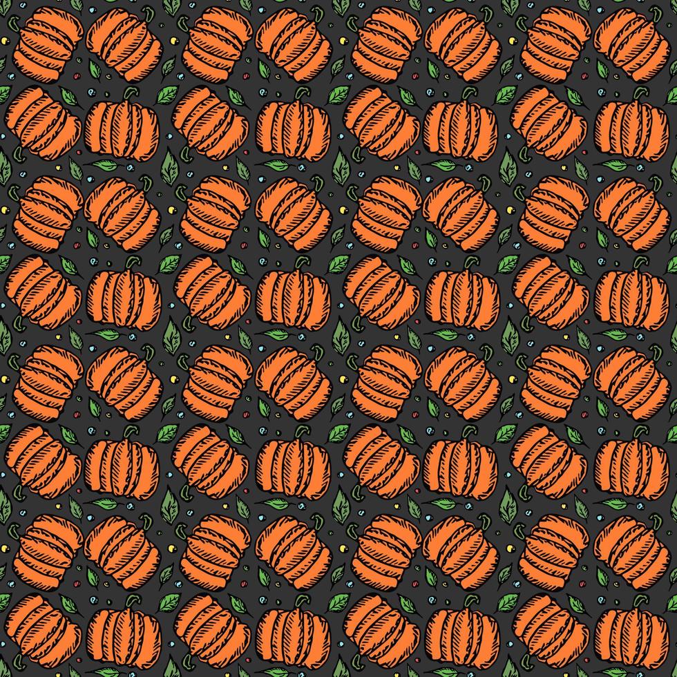 Pumpkin pattern. Seamless doodle vector with pumpkin icons. Vintage pumpkins pattern