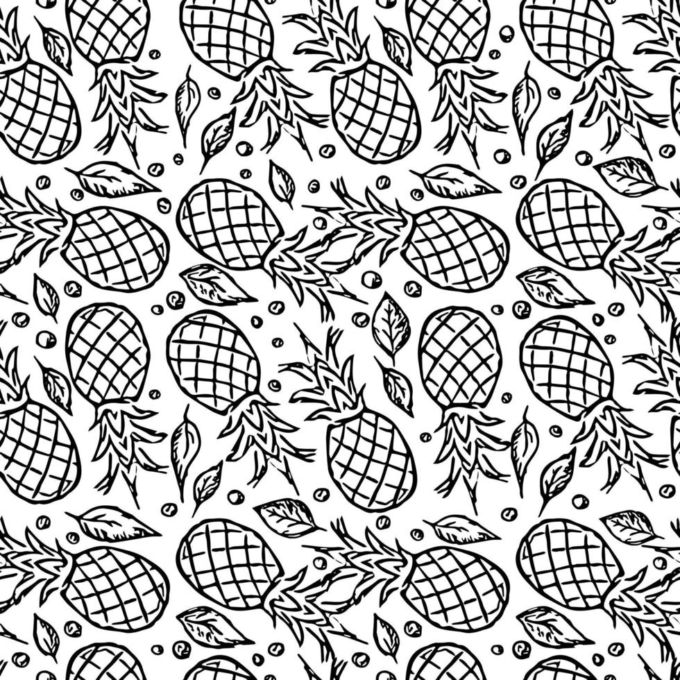 Seamless pineapple pattern. Doodle vector with pineapple icons