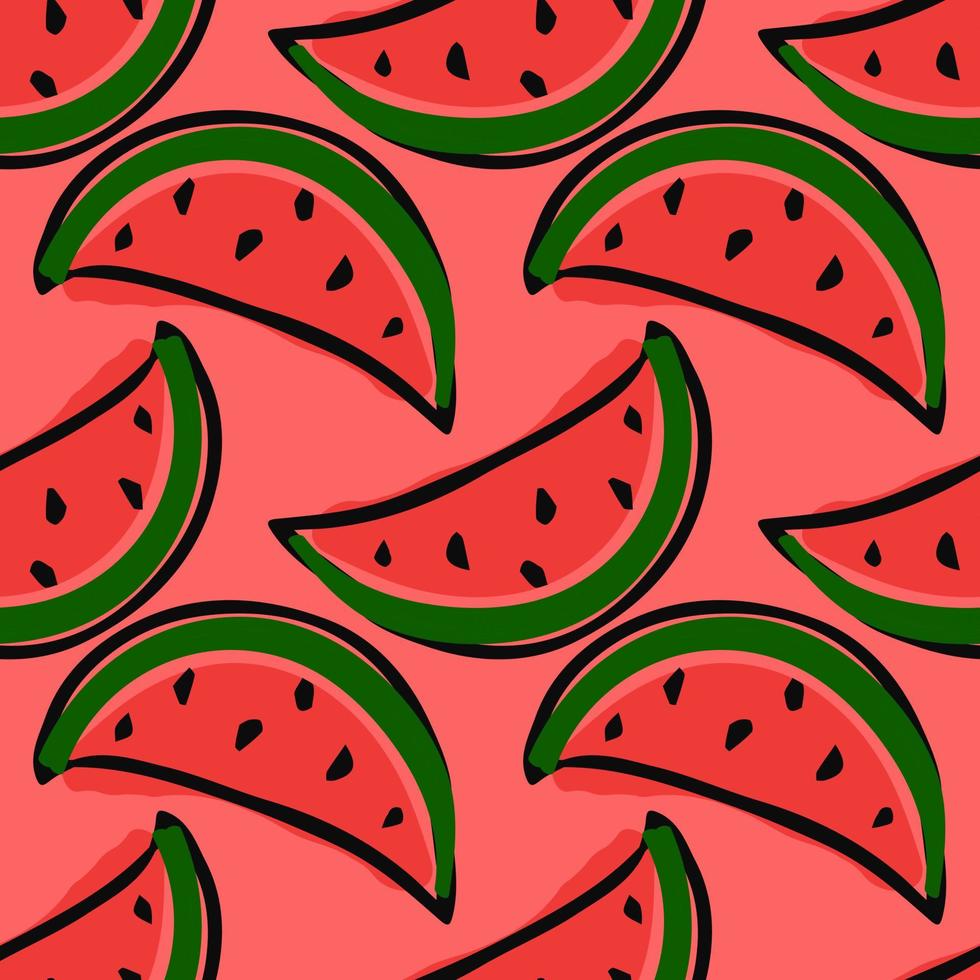 seamless watermelon pattern. vector doodle illustration with watermelon. pattern with red watermelon
