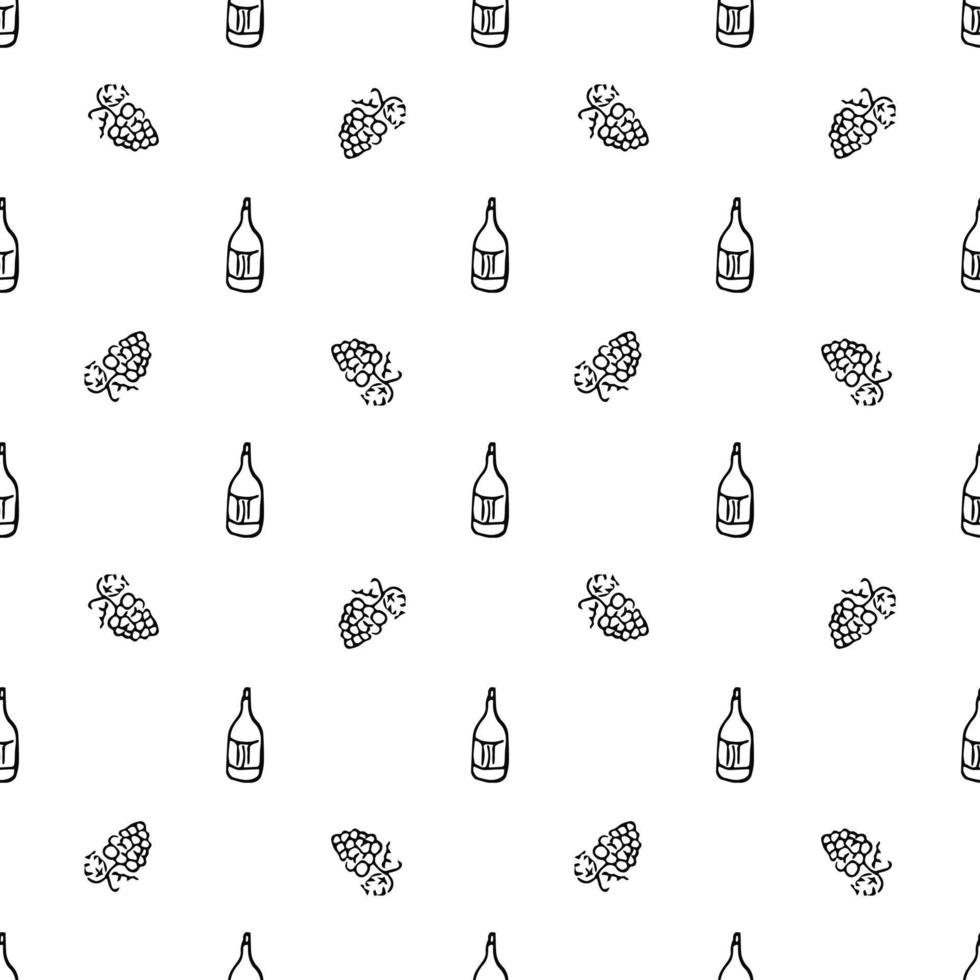 seamless wine pattern. vector doodle illustration with wine and grape. pattern with wine