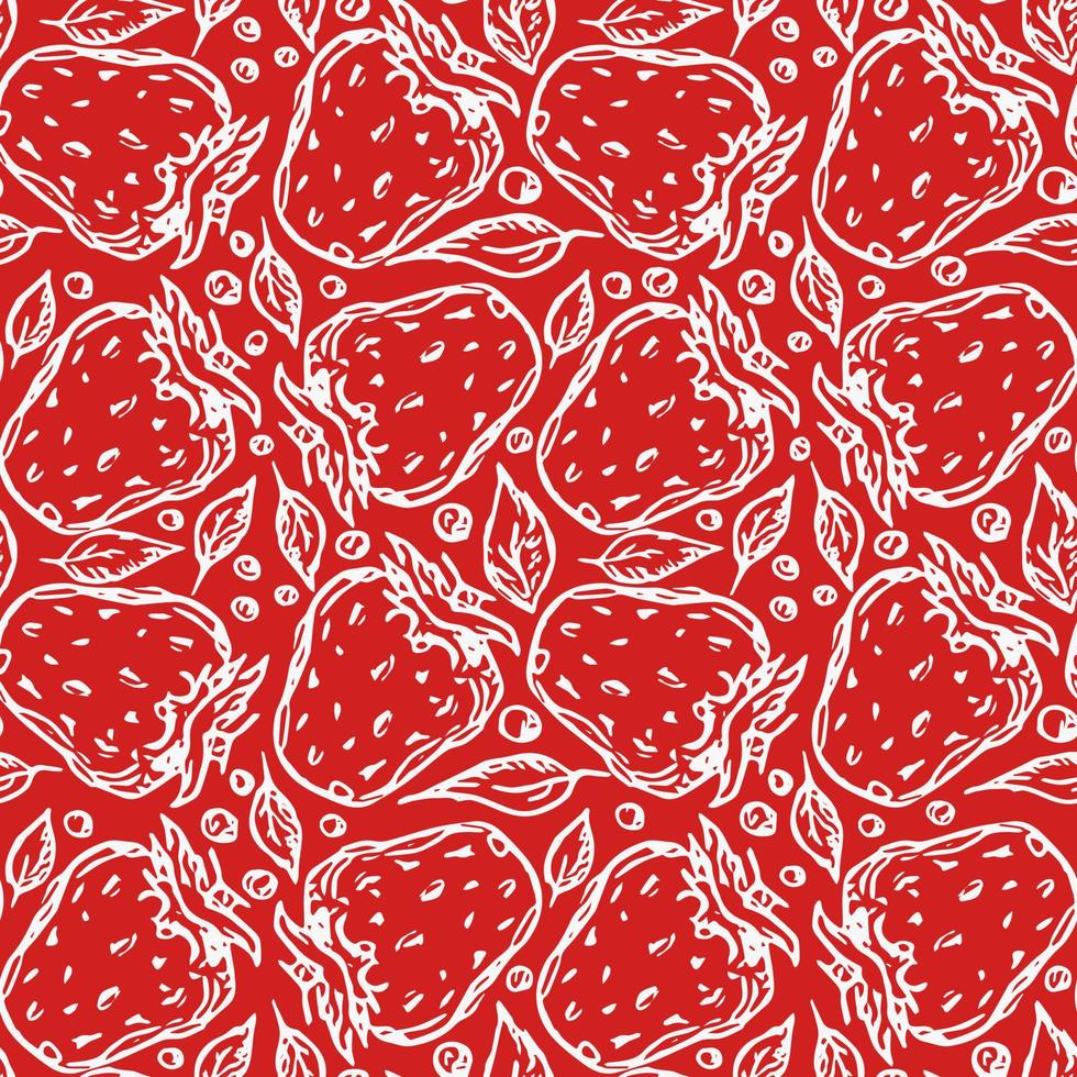 Seamless strawberry pattern. Doodle vector with strawberries icons. Vintage strawberries pattern