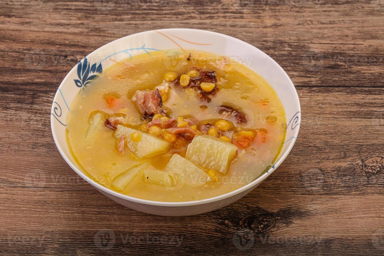 Pea soup with smoked ribs photo