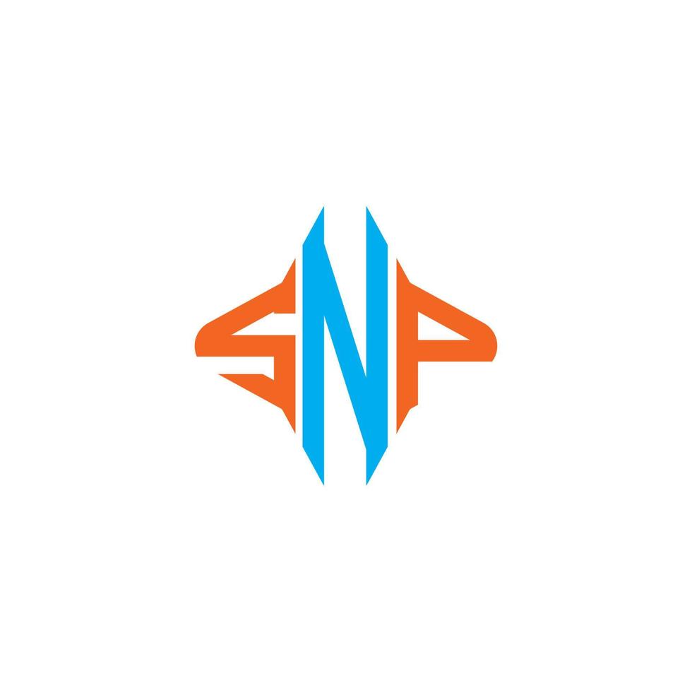 diseño creativo del logotipo de la letra snp con gráfico vectorial vector