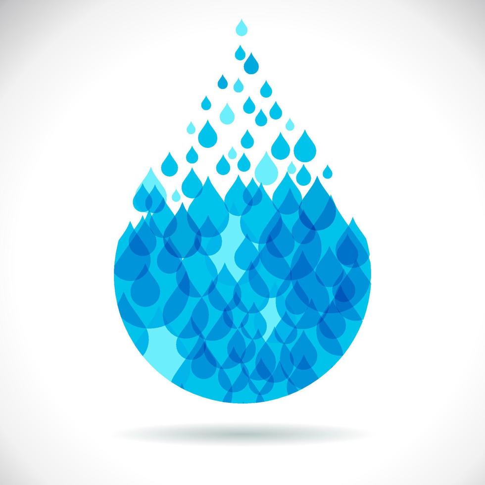 gota azul de agua limpia hecha de pequeñas gotas, ilustración vectorial. vector