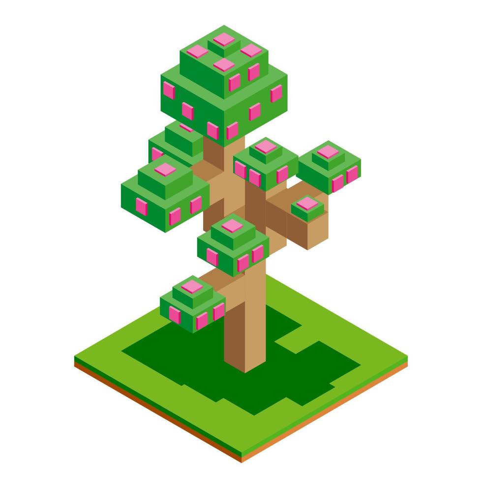 icono de árbol vectorial isométrico para bosque, parque, ciudad. constructor de paisajes para juegos, mapas, impresiones, ets. aislado sobre fondo blanco. vector