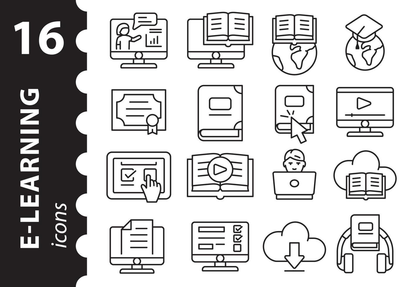 Set of icons for online learning. Concept education. Vector illustration in flat style.
