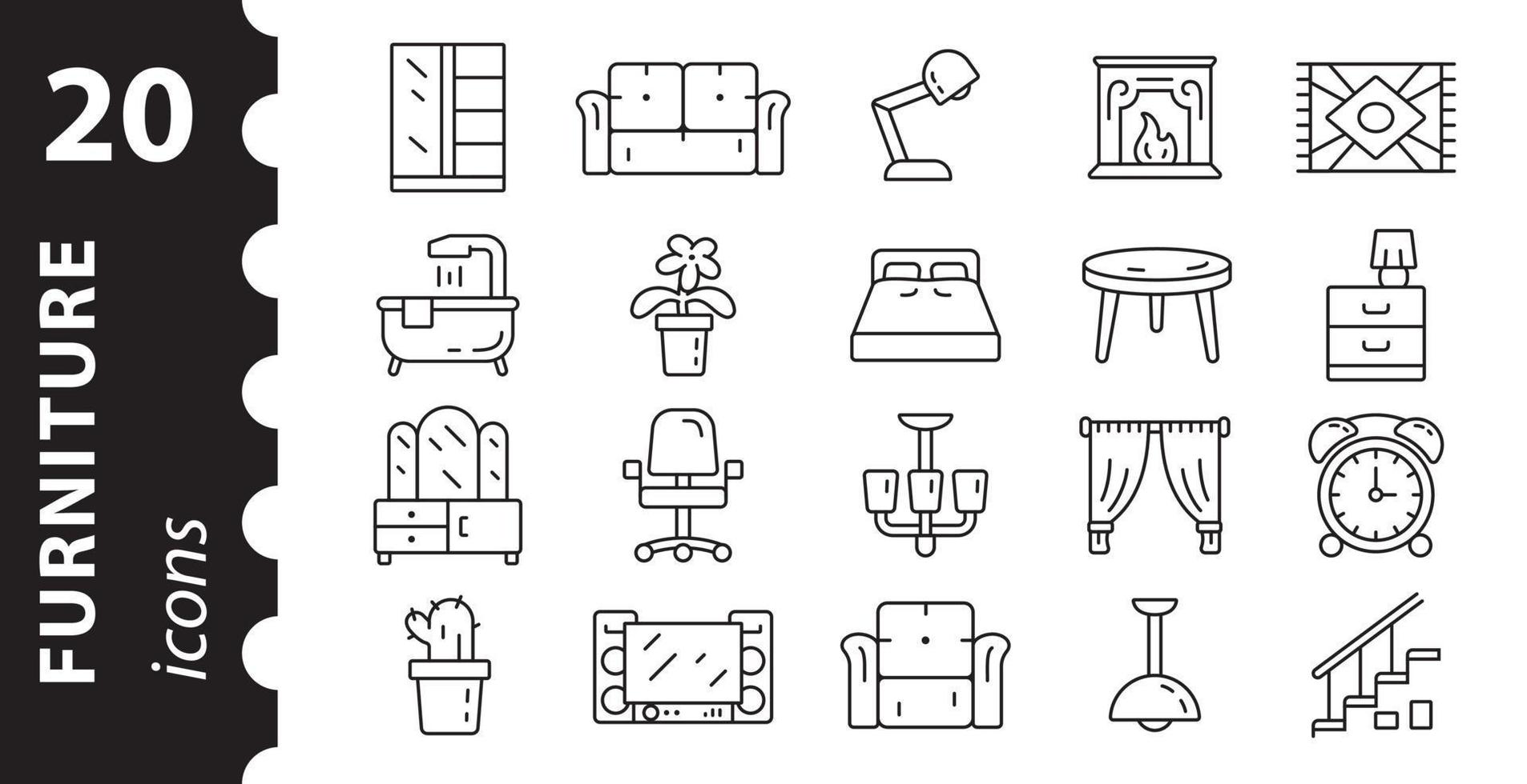 Furniture icon set and home decor. Pictogram in linear style. vector